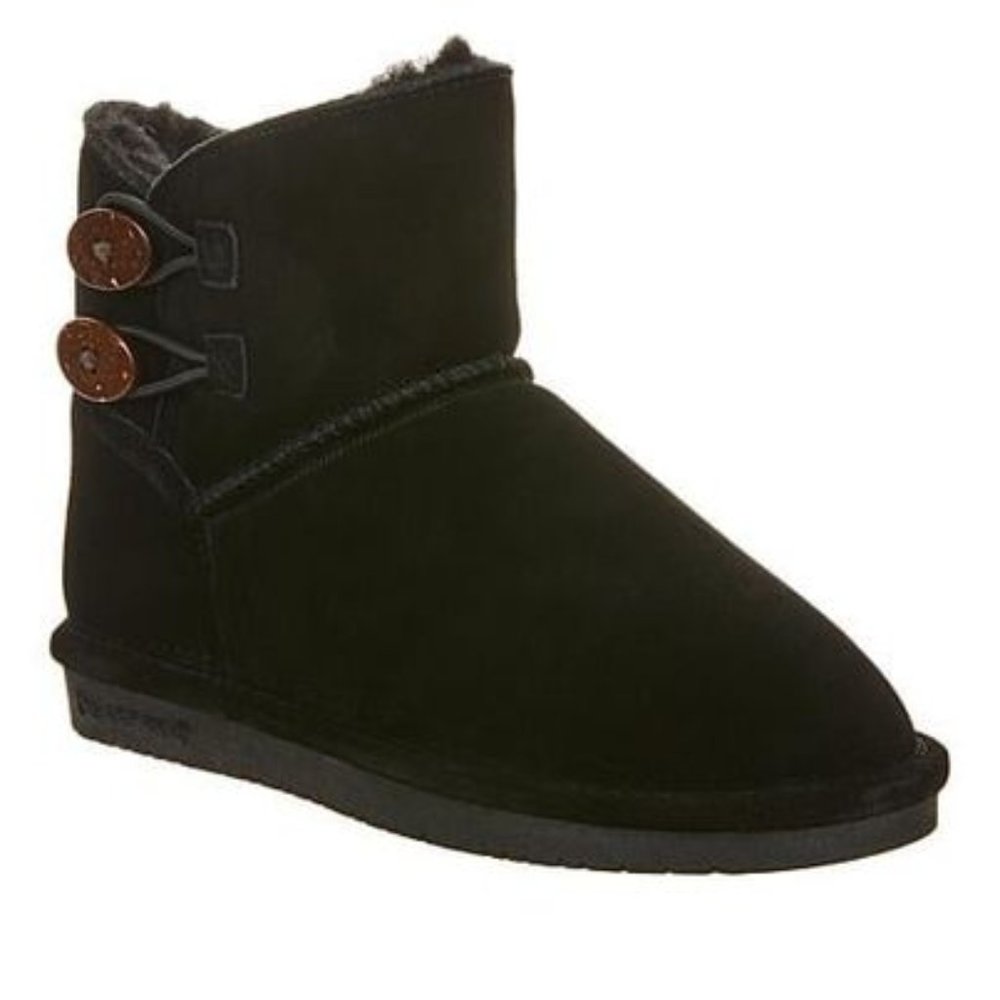 Boots 9M NEW BEARPAW® Rosy Suede Black Sheepskin Button Boot with Neverwet
